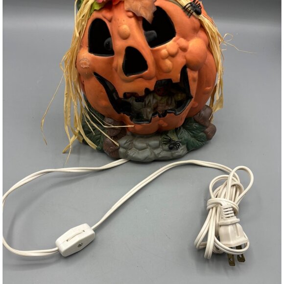 Vtg Ceramic Pumpkin Halloween Decoration Lighted Jack O Lantern Electric Fall - Picture 8 of 8